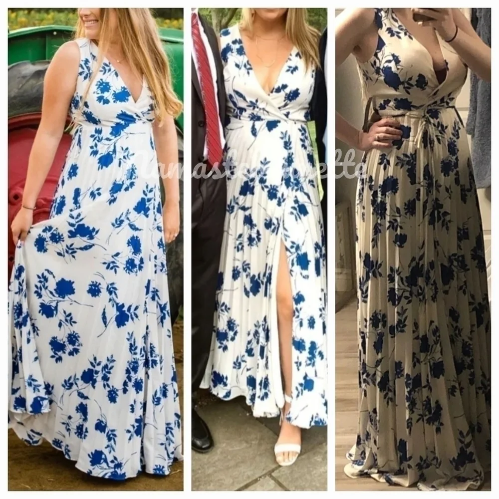 Nwt Lulu's Small Boho Ivory Multi Floral Print Pleated Wrap Maxi Dress - Picture 12 of 16